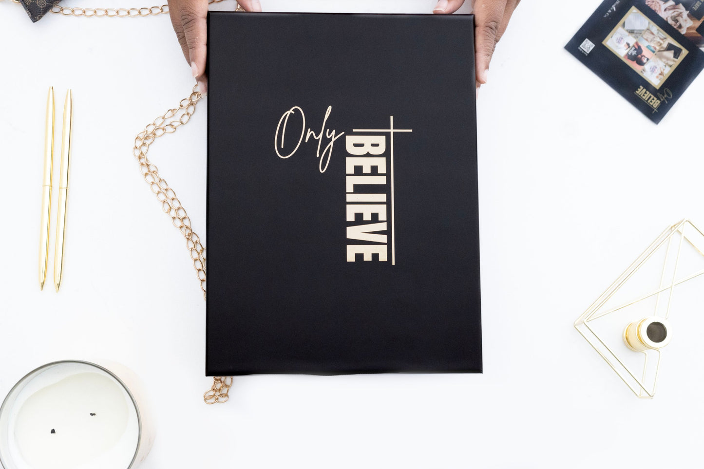 Elegant keepsake box included with the I AM SAFE journal — perfect for gifting with gold pens and dust bag inside.